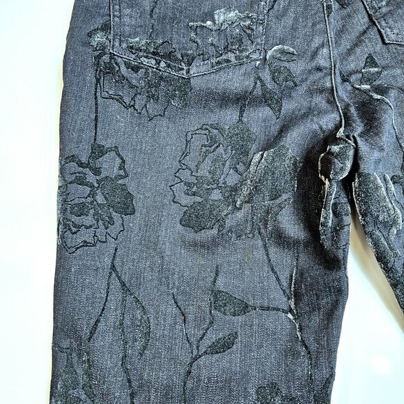 Joseph Ribkoff Quiet Luxury Tonal Floral Textured Charcoal Gray Jeans 4 - Picture 9 of 12